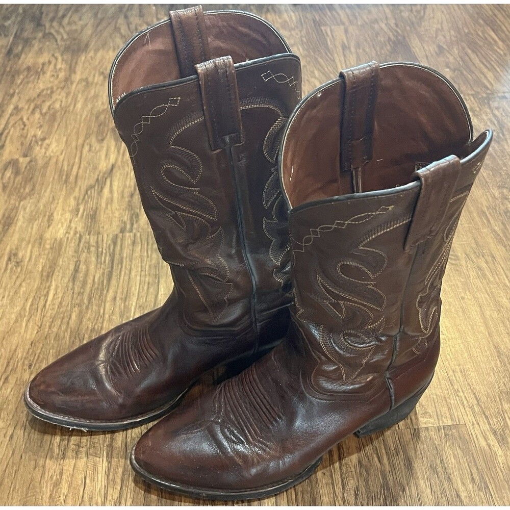 Dan Post Mens Size 9.5 EW Dark Brown Leather Cowboy Western Pull On Boots 2111
